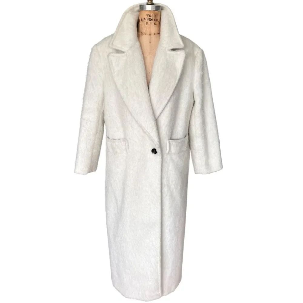 Topshop White Textured  Long Trench Coat Size 0
